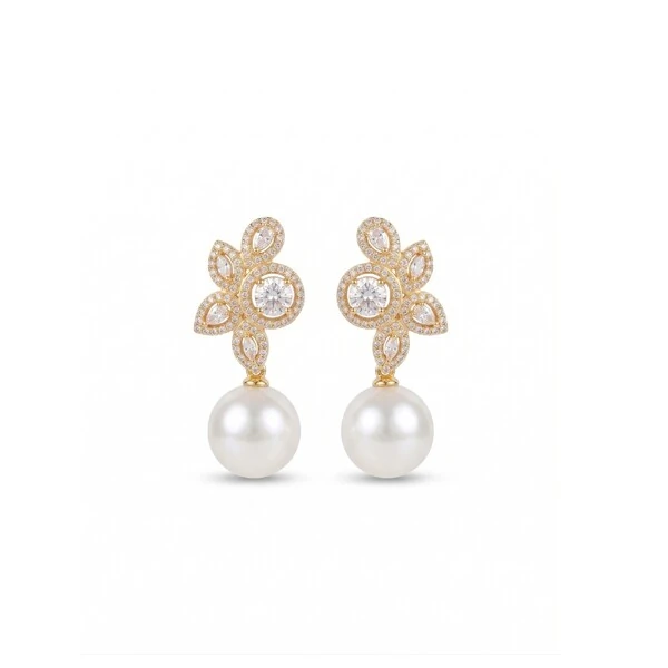 Brinco Pérola Shell Gotas Nádia Banho de Ouro 18 K