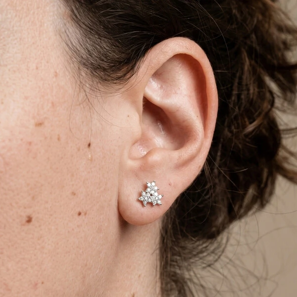 Brinco Trio de Flores de Moissanite | Prata 925 com Ródio | 1 cm