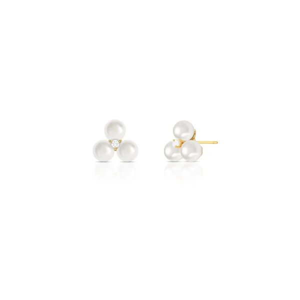 Brinco Flor Pérolas Shell Miolo Zircônia Banho de Ouro 18 K