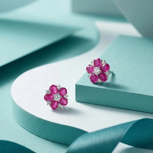 Brinco Flor Rubi Colombiana Fusion em Prata 925