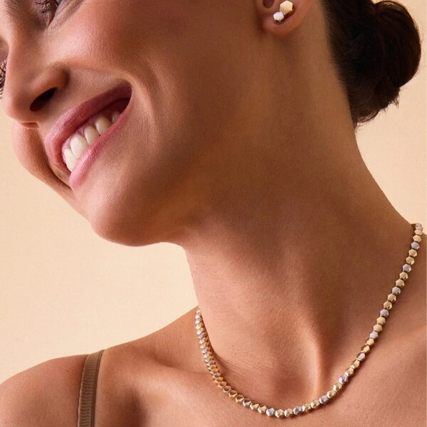 Colar Choker Mix de Banhos Geometric Shape Ródio Branco e Ouro