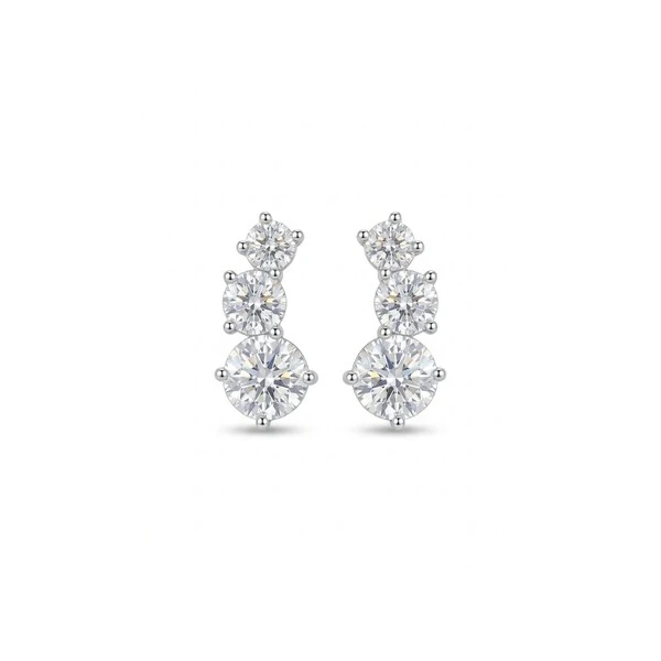 Ear Cuff Três Pontos de Luz Branco | Ródio Branco | Tarraxa Vírgula | 2cm