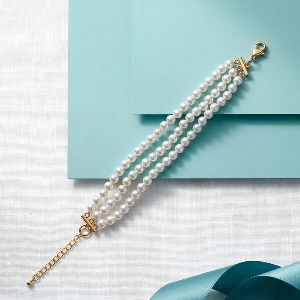 Pulseira 3 Fileiras Pérola Shell | Banho de Ouro 18k | 18+5cm Extensor