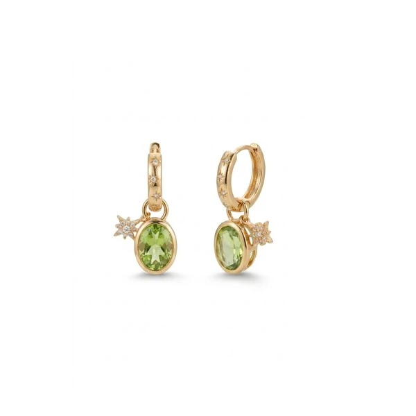 Argola com Charm Cristal Berilo Oval e Zircônias | Liga Metálica Banho Ouro 18k