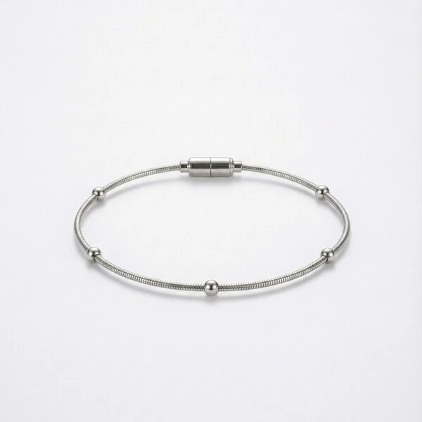 Pulseira Corda de Violão Solitária Bolinhas Ródio Branco