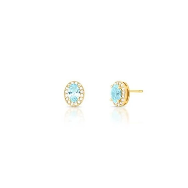 Brinco Oval P Azul Claro Banho de Ouro 18 K