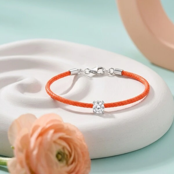Pulseira Fio de Seda Vermelho Zircônia Redonda | Prata 925 com Ródio Branco | Pingente 5mm | 16cm
