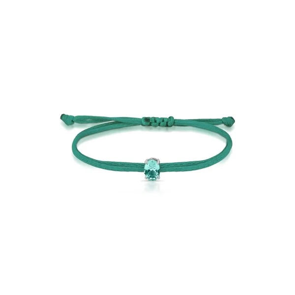 Pulseira Regulável com Fio Encerado Verde Oval Verde Paraíba Prata 925