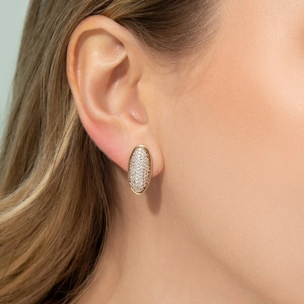 Brinco Oval Cravejado Mix Banho de Ouro 18 K