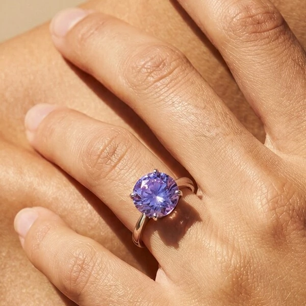 Anel Solitário 10 MM Lavanda Prata 925