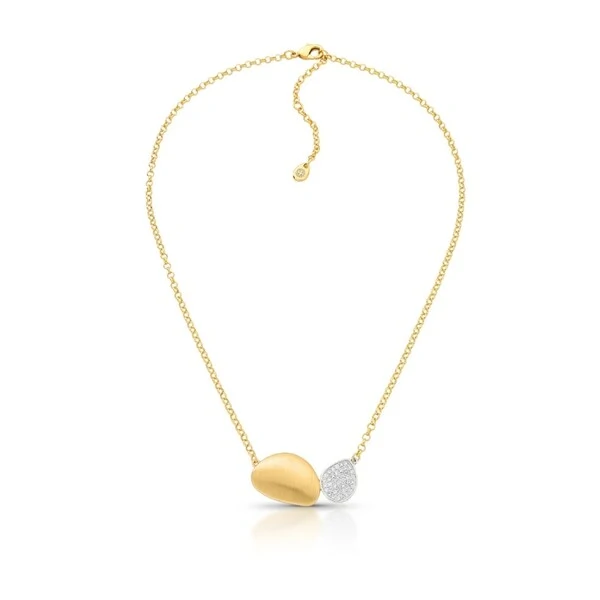 Colar Orgânico Mix de Banhos Ródio com Zircônias e Ouro 18k Fosco Acetinado Corrente Regulável