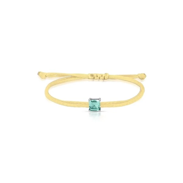 Pulseira Regulável com Fio Encerado Amarelo Quadrado Verde Paraíba Prata 925