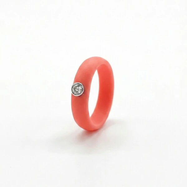 Anel Ajustável em Silicone Coral com Moissanite 2mm Prata 925