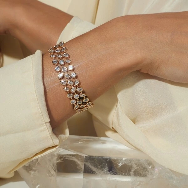 Pulseira Riviera Formas Zircônia Branca Banho de Ouro 18k