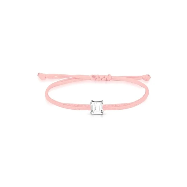 Pulseira Regulável com Fio Encerado Rosa Claro Quadrado Incolor Prata 925