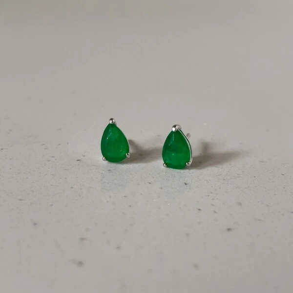 Brinco Gotinha Esmeralda Fusion Prata 925