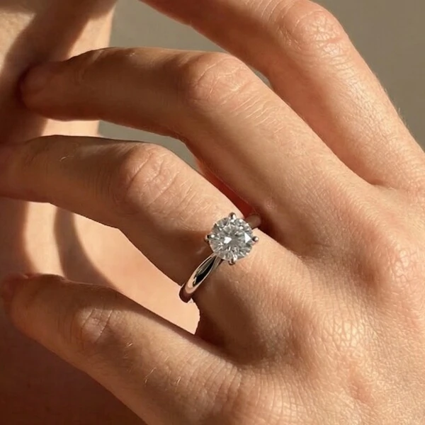 Anel Solitário Moissanite 6,5 MM Prata 925