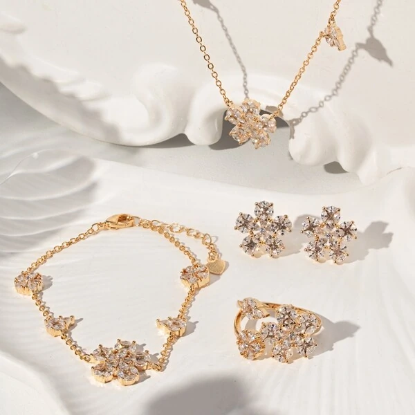 Anel Dupla Flor de Zircônias Banho de Ouro 18K