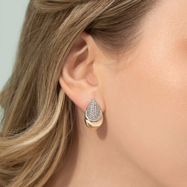 Brinco Gota Gravejada e Lisa Mix Banho de Ouro 18 K