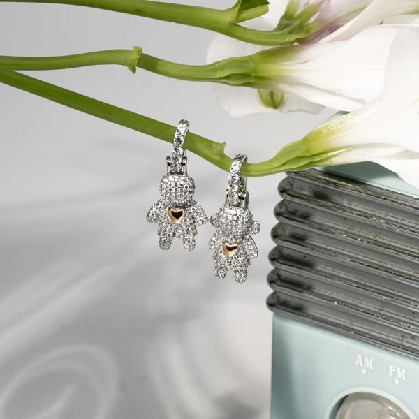 Pingente Menino Cravejada Coração Dourado Prata 925