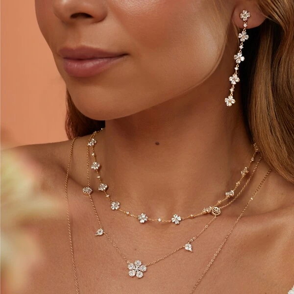 Colar Florzinhas com Zircônia Banho Ouro 18k