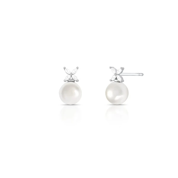 Brinco Flor e Pérola Shell Prata 925