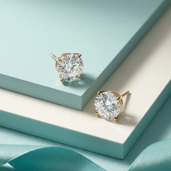 Brinco Solitário Moissanite Rose Cut 10mm | Prata com Banho de Ouro 18k | 8ct | Certificado GRA