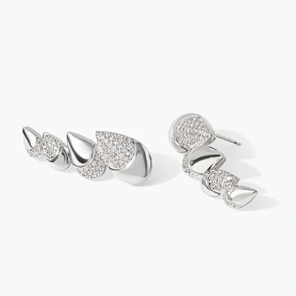 Brinco Ear Cuff Gotas Cravejadas e Lisas Ródio Branco