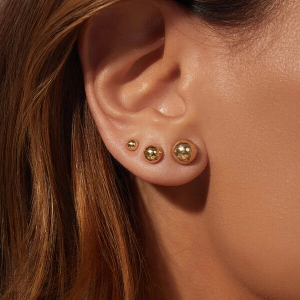 Kit com 3 Pares de Brincos Bolinhas Lisas 4mm 6mm 8mm Banho de Ouro 18k
