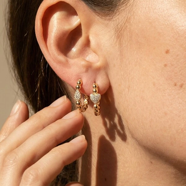 Argola Bolinhas Gota Cravejada Prata com Banho de Ouro 18 K