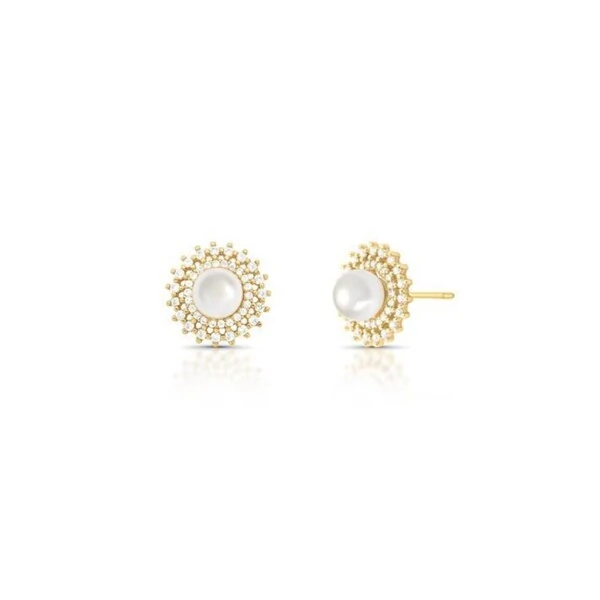 Brinco Princesa Pérola Shell Banho de Ouro 18 K