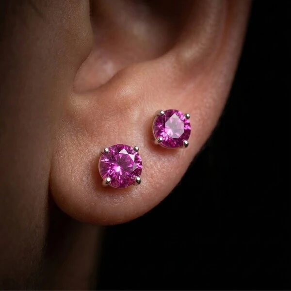 Brinco Solitário 6 MM Turmalina Pink Prata 925