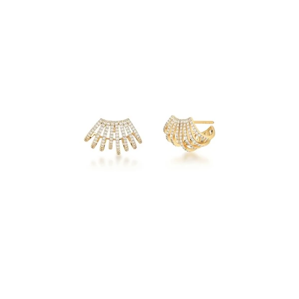 Brinco Ear Cuff Curvo Solar 8 Fileiras Zircônias | Banho de Ouro 18k | 2,5x1,5cm