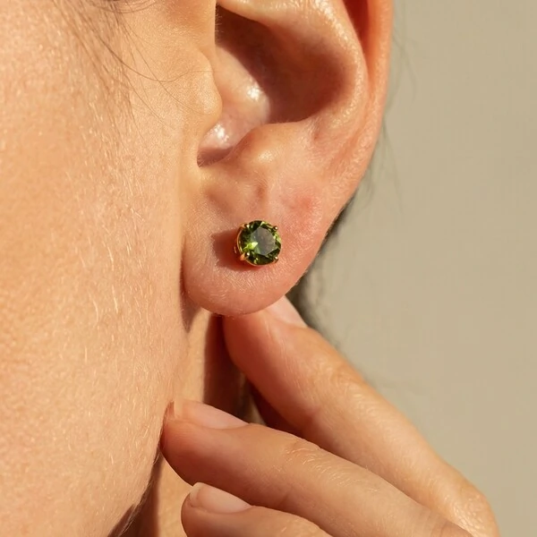 Brinco Solitário 6 MM Peridoto Prata 925