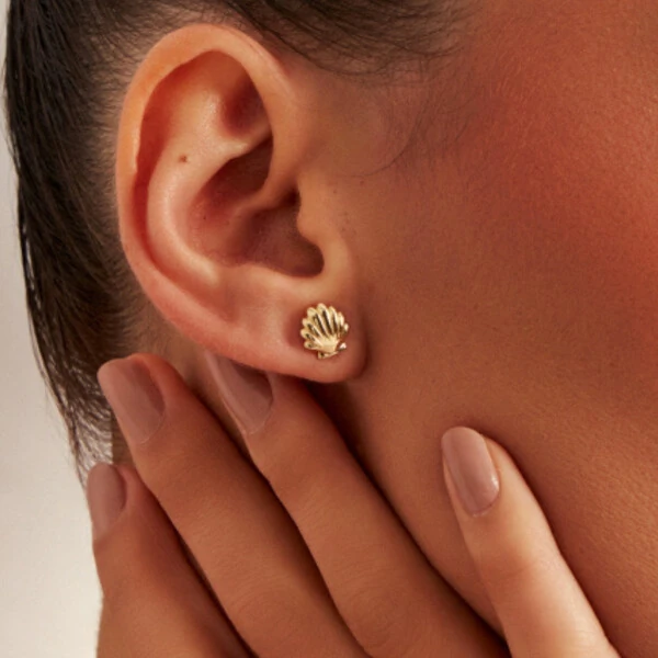 Brinco Liso Concha Banho de Ouro 18 K