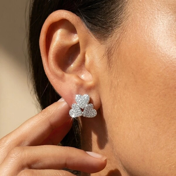 Brinco Três Corações Prata 925