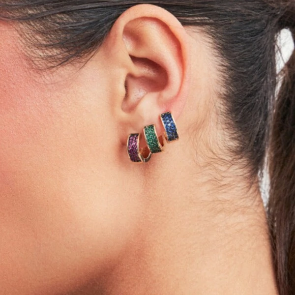 Trio de Argolas Verde Pink e Azul B anho de Ouro 18 K