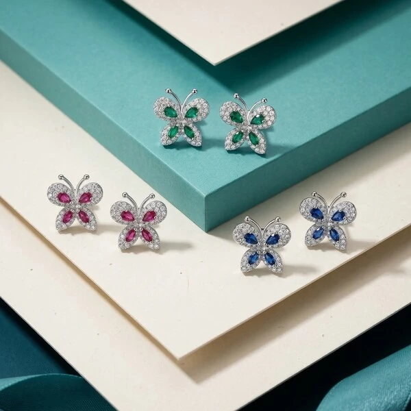 Brinco Borboleta Zircônia Safira Prata 925