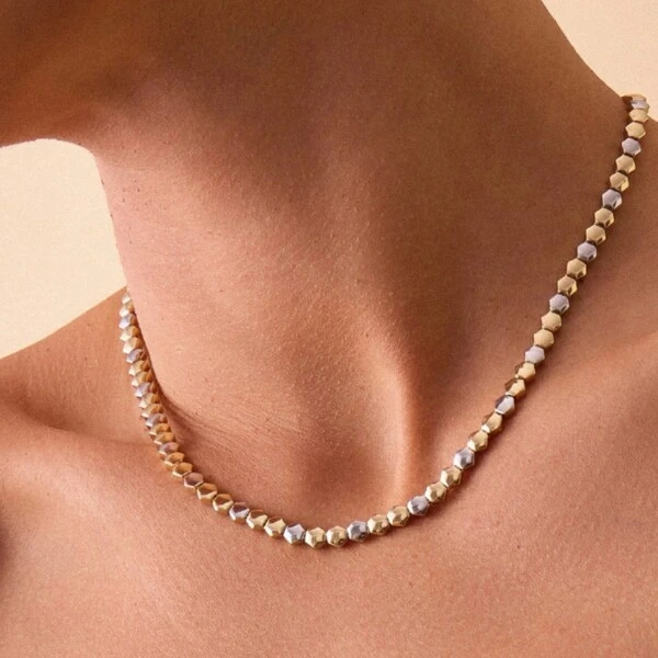 Colar Choker Mix de Banhos Geometric Shape Ródio Branco e Ouro