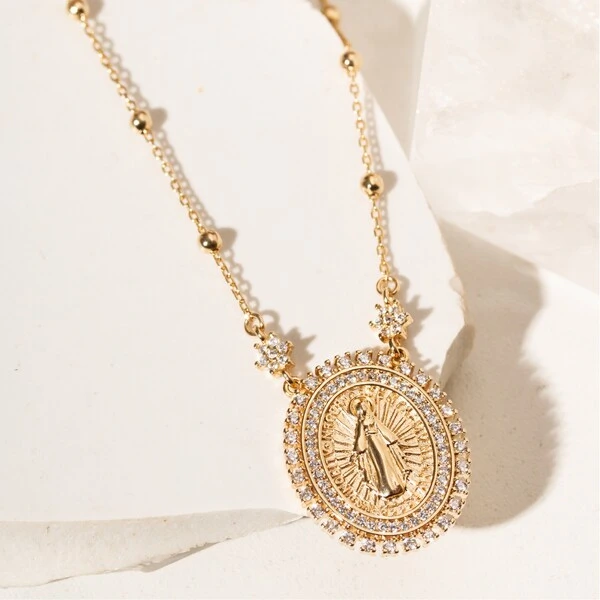 Colar Medalha Nossa Senhora das Graças Banho de Ouro 18k