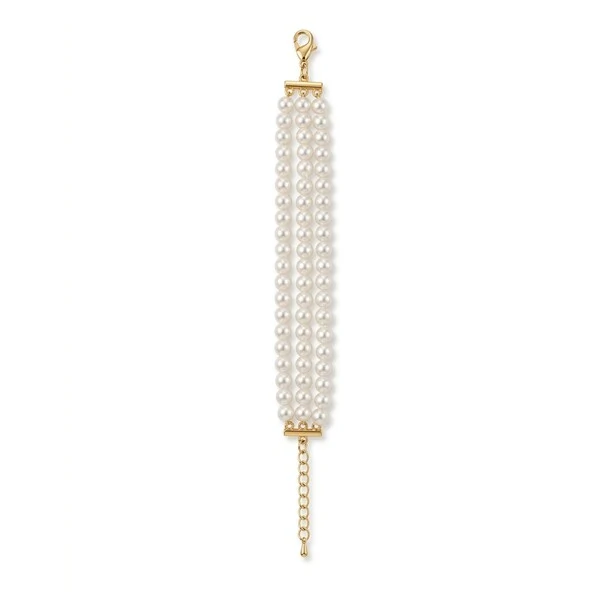 Pulseira 3 Fileiras Pérola Shell | Banho de Ouro 18k | 18+5cm Extensor