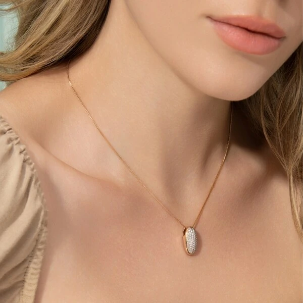 Colar Oval Cravejado Mix Banho de Ouro 18 K