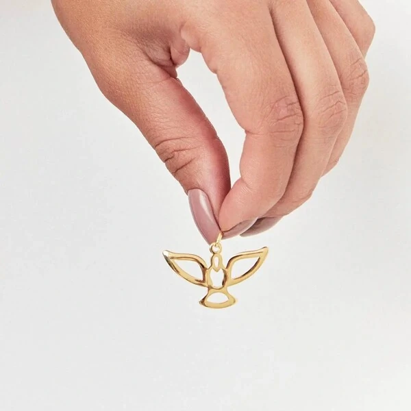 Pingente Espírito Santo Liso Vazado Banho de Ouro 18 K