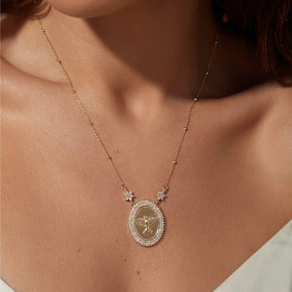 Colar Medalha Espírito Santo Banho de Ouro 18k