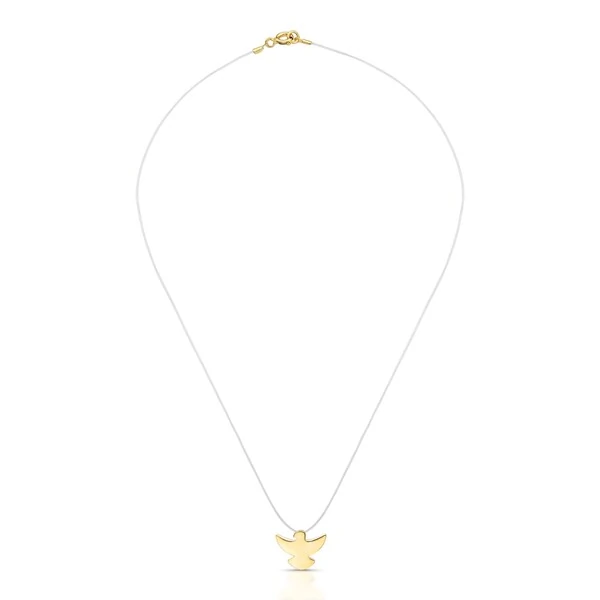 Colar Espírito Santo Fio de Nylon Banho de Ouro 18 K