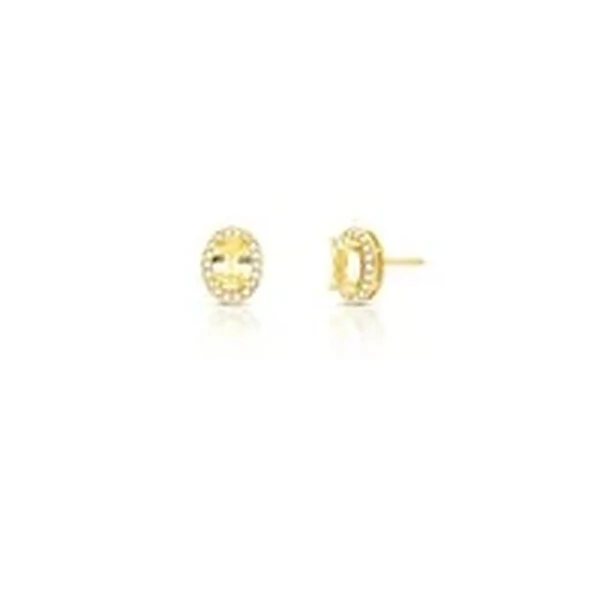 Brinco Oval Amarelo Clássico Cravação ao Redor Banho de Ouro 18K