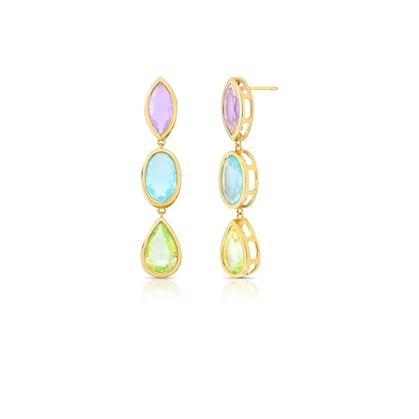 Brinco Pêndulo Colorido M Brisa Banho de Ouro 18 K