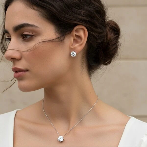 Conjunto Ponto de Luz 8 MM Duda Ródio Branco