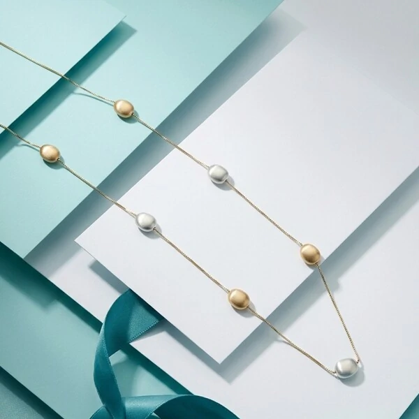 Colar Longo Bottons Mix Fosco Acetinado Bicolor | Banho de Ouro 18k | 90cm