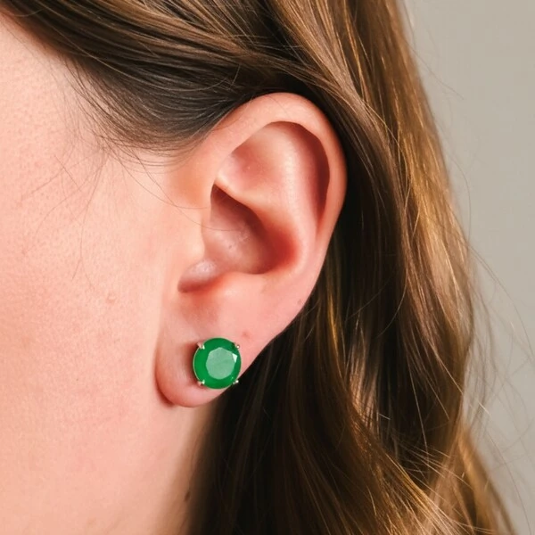 Brinco Solitário 10 MM Esmeralda Fuison Prata 925